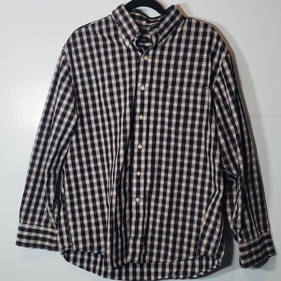 IZOD Button Shirt Men's Size L Large Black White Checkered Long Sleeve - Picture 1 of 7